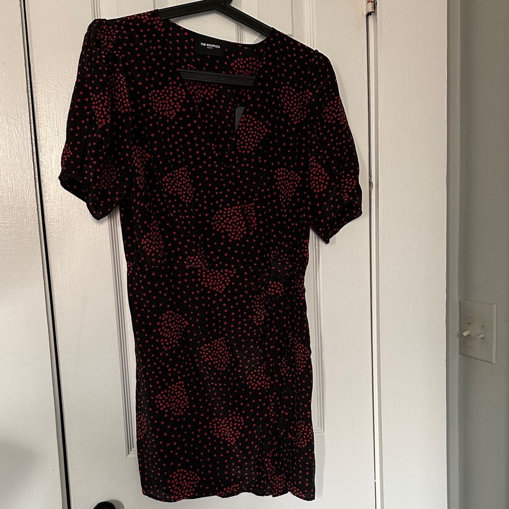 The Kooples Black Mini Dress with Red Heart Print Size 3 NWT